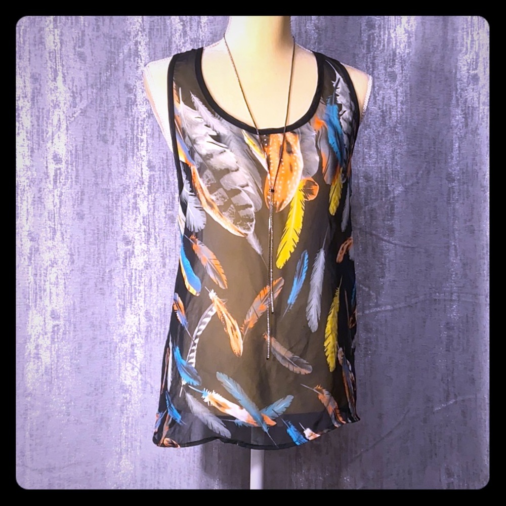 Body Central Transparent Black Feather Tank Medium